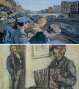 JACK B. YEATS (1871-1957) two colour prints - 'Nofio yn y Liffey yn Nulyn', 38.5 x 54cms, and 'The