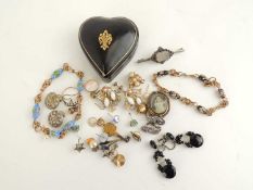 ASSORTED COSTUME JEWELLERY including Venetian beaded glass and gilt metal bracelets, marcasite ear