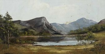 J. P. WILLIAMS (Welsh, 20th century) oil on board - entitled verso 'Llyn Dinas, The Aran & Lliwedd