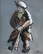 MODERN WELSH SCHOOL oil on canvas - portrait of a farmer with stick, monogrammed 'DM 10' lower