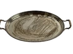 GEORGE V OVAL SILVER TWO-HANDLED TEA TRAY, maker obscure, Birmingham 1927, 48 x 31cms, 1119g