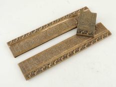 TIFFANY STUDIOS NEW YORK, TWO BRONZE 'VENETIAN' PATTERN BLOTTER EDGES, stamped Tiffany Studios New