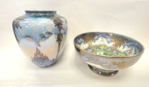 ROYAL WORCESTER CROWNWARE LUSTROUS SHOULDERED VASE, circa 1925, pattern C.W.280, 21cm (h); also a