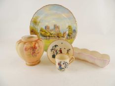ASSORTED CHINA comprising Royal Worcester blush ivory vase of ribbed design, painted with floral
