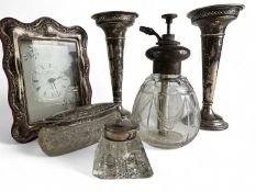 ASSORTED SILVER / PART-SILVER COLLECTABLES, including R. Carr contemporary silver-faced mantel
