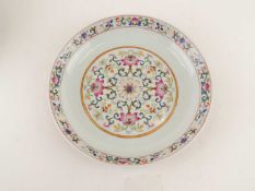 CHINESE LOTUS FLOWER SAUCER DISH, Daoguang mark, 20th century, enamelled decoration of flowers, seal