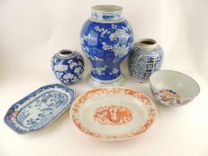 ASSORTED CHINESE CERAMICS including large prunus baluster vase, 40cms (h), prunus ginger jar with