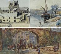 VARIOUS ARTISTS: THOMAS WALSHAW watercolour - Chester gateway, initialled, 17 x 22cms; BLACKWELL