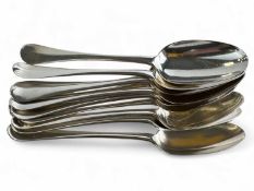 ELEVEN GEORGIAN SILVER TABLE SPOONS, all with low marks, various dates and makers, some marks