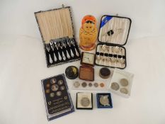 SMALL ASSORTMENT OF COINS including two Festival of Britain crowns, USA Liberty dollar and half