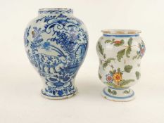 DELFT BLUE AND WHITE VASE, early 18th Century, decorated with a goat and barn, 19cm (h), also an