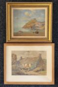 W CADWALADER, CRICCIETH CASTLE, signed oil on board, 23cm x 28cm, also Y MAES COTTAGE, watercolour