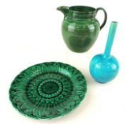 DECORATIVE CERAMICS GROUP, Burmantofts turquoise glazed bottle vase with incised sun motifs,