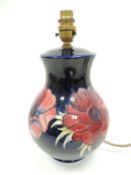 MOORCROFT BLUE ANEMONE BALUSTER FORM TABLE LAMP, impressed marks, 24cms (h) excluding fitting