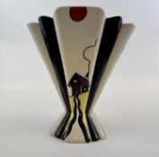 LORNA BAILEY 'THE WATLANDS' PATTERN FAN SHAPED VASE, black printed marks, 22cms (h) Provenance: