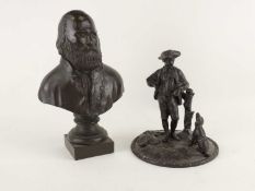 BRONZE BUST OF A GENTLEMAN, probably Charles Darwin, 26cm (h), also a VICTORIAN PATINATED CAST