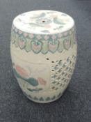 MODERN ORIENTAL WATER LILY BARREL FORM GARDEN SEAT, 46.5cm (h) Provenance: private collection