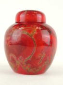 BERNARD MOORE FLAMBÉ GINGER JAR & COVER, base signed in black, interior of the cover monogrammed