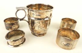 SILVER COLLECTABLES, George V silver christening mug with ring handle, Gorham Manufacturing Company,