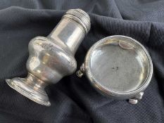GEORGE III SILVER PEPPER POT, London 1769, 10.5cms (h), 54g; and George III silver table salt,