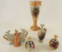 PAIR OF ROYAL WORCESTER HAND DECORATED SMALL VASES, circa 1910, shape 283, 11cm (h), also TWO