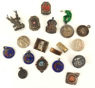 SMALL SELECTION OF SILVER AND OTHER BADGES including ARP, and walking stick souvenir mounts