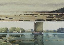 TWO 20TH CENTURY WATERCOLOURS: GRAHAM HOWLETT (d. 2021) watercolour - lake with sailing boats, 33