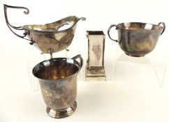 GROUP OF SILVER COLLECTABLES comprising George V panelled sauceboat on three hoof feet, Walker &
