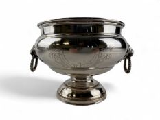 CONTINENTAL WHITE METAL FOOTED BOWL, marked 'silver', with twin lion's mask ring handles, 15cm (
