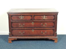 OAK & MAHOGANY BANDED SHORT CHEST OF DRAWERS, 19th century, on later bracket feet, 74 (h) x 113 (