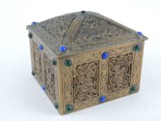 TIFFANY STUDIOS NEW YORK, CAST BRONZE AND 'JEWELLED' INKWELL, with Celtic inspired cast