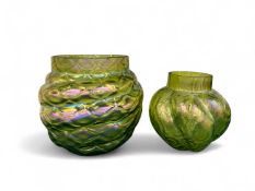 IRIDESCENT MOULDED GLASS 'SERPENT' BOWL, finished in iridescent green, 14.5cm (h), also a smaller