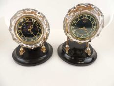 TWO SOVIET REPUBLIC MAJAK BAKELITE AND MOULDED GLASS DESK CLOCKS, 22cm (h) Provenance: private