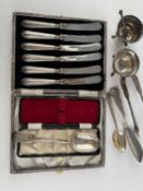 SMALL ASSORTMENT OF SILVER ITEMS including George III silver sugar tongs, London 1813, Victorian