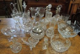 19TH CENTURY & LATER GLASSWARE COLLECTION including decanters, celery vase, bowls, biscuit barrel