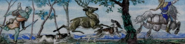 EUGENE GLUCK (1820-1898) FOR THEODORE DECK (1823-1891), STAG HUNTING PLAQUE, signed and indistinctly