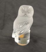 VINTAGE LALIQUE CRISTAL, PARIS, FROSTED GLASS OWL, with paper label and etched signature 'Lalique,