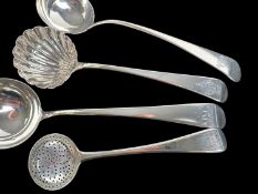 GEORGE III SILVER SAUCE LADLE with scallop bowl, William Sumner & Richard Crossley, London 1780; two
