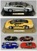 DIECAST SCALE MODEL CARS, including a Jaguar XJ220 1:12 scale concept car; Burago E Type Jaguar;