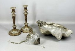 PAIR OF OLD SHEFFIELD PLATE CANDLESTICKS, circular with chased design and removable nozzles,