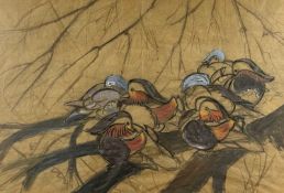ATTRIBUTED TO SIR CHARLES TUNNICLIFFE mixed media / watercolour - Mandarin ducks, 44 x 64cms