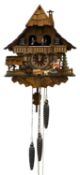 ENGSTLER GERMAN CUCKOO CLOCK, with musical movement, three pinecone weights, 34 (h) x 30cms (w)