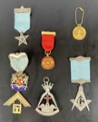 ASSORTED MASONIC REGALIA, including a 19th century white metal Rose Croix paste set pendant,