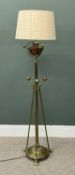 BRASS STANDARD LAMP with tripod base, 157cms (h) including fabric shade Provenance: private