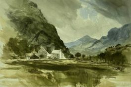 ‡ KEITH ANDREW (1947-2025) watercolour - mountainous farm, signed and dated 1989 lower right, 35 x