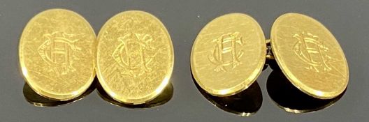 PAIR OF 18CT GOLD OVAL CUFFLINKS, monogrammed, 12.8g Provenance: private collection Denbighshire