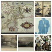 VARIOUS ARTISTS, PRINTS & ENGRAVINGS, including map of Anglesey, engraving of Menai Bridge,