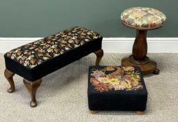 GROUP OF STOOLS INCLUDING VICTORIAN ROSEWOOD PIANO STOOL with circular upholstered adjustable