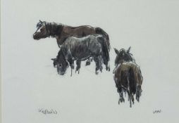 ‡ SIR KYFFIN WILLIAMS RA (1918-2006) colour print - ponies, signed in pencil, 24 x 34cms Provenance: