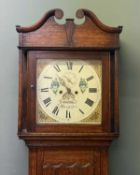 19TH CENTURY OAK LONGCASE CLOCK, square painted enamelled dial, signed E. Griffiths, Abergele,